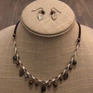 Leaf and Beads Necklace & Earrings Set